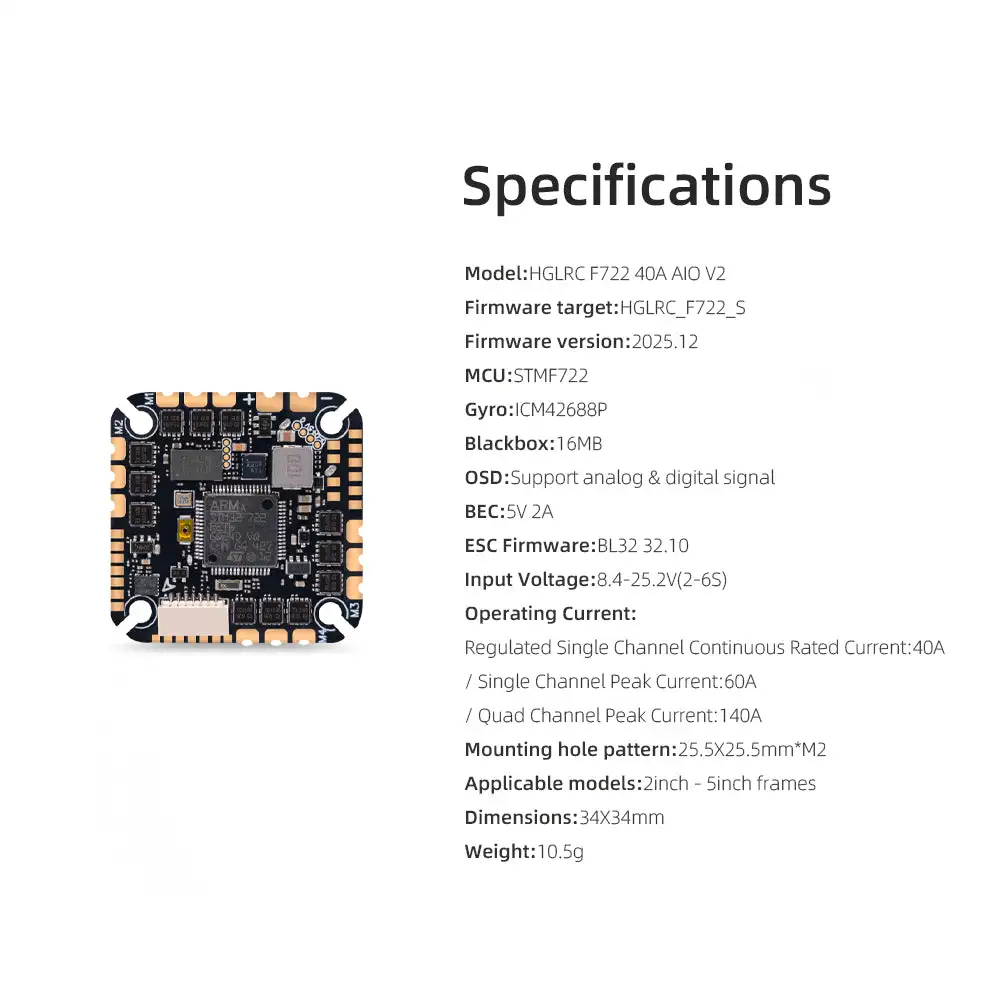F722 40A 6S V2 AIO FC HGLRC Al - F722 Flight Controller recension och pris