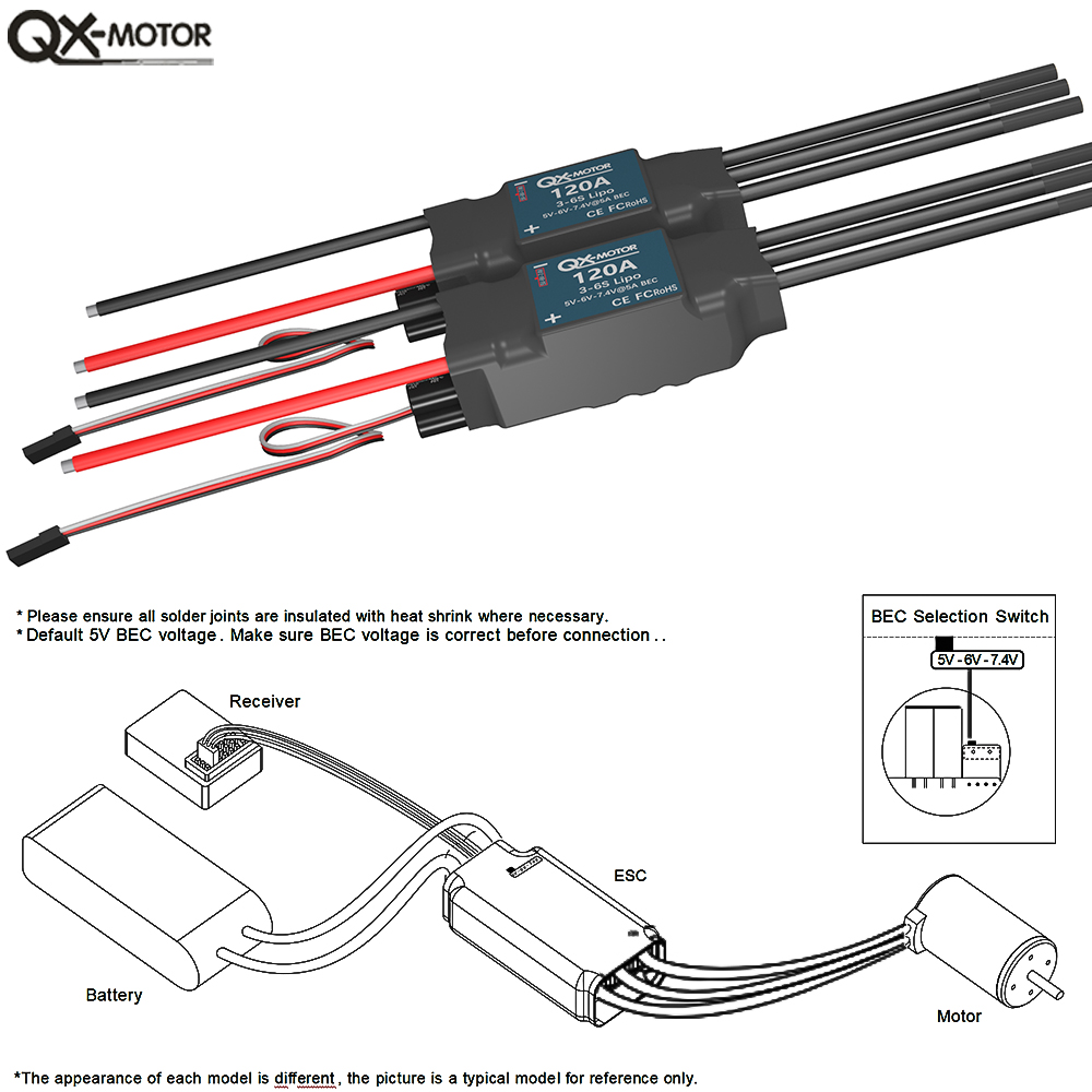 QX-MOTOR 120A ESC 5A BEC 3-6S  - Lipo Battery 6S recension och pris