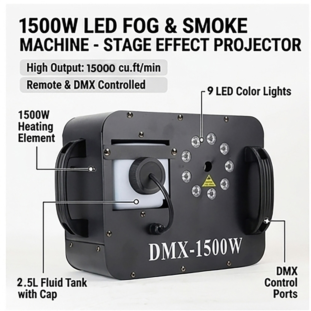 1500W Fog Smoke Machine RGB 9X - Smoke Stopper recension och pris